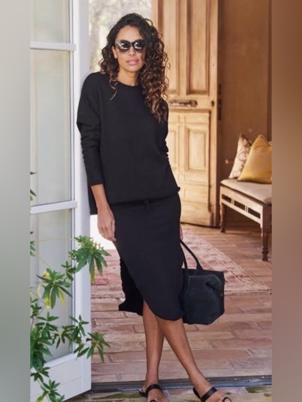 Frank & Eileen Donegal Triple Fleece Skirt Black Midi Raw Hem Size XS